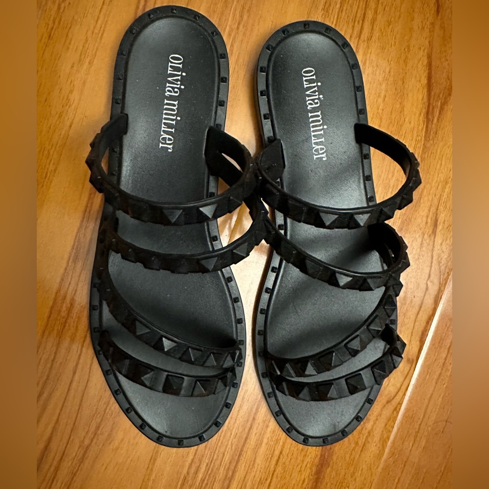 Olivia miller studded strap flat sandals